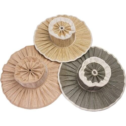 2021 new foldable pleated belt strap big brim hat ladies beach travel sun shade straw hat