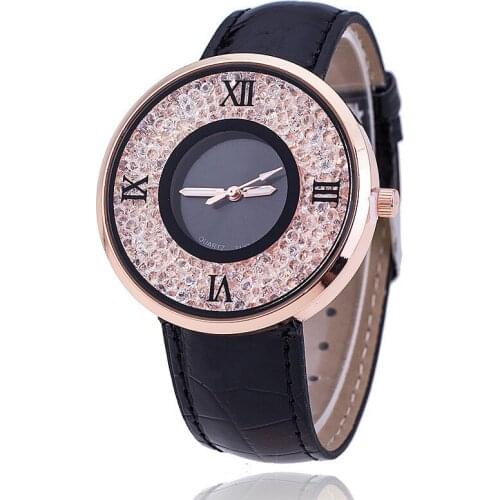 Brand Fashion Women Rhinestone Watches Luxury Leather Women Casual fashion style Quartz Watches Relogio Feminino P001178