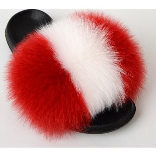 Womens slippers cross-border 2021 Xia Zhen fox fur slippers one-word fur sandals summer flat fingerless home slippers