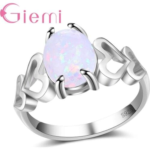 2 Color Opal Romantic Heart Shape Jewelry 925 Sterling Silver With Sparkling Stone Gift Accessories Wonderful Finger Rings