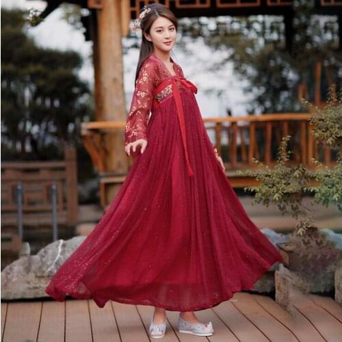 Female Ancient Dancewear Tang Dynasty Fairy Dress Swordsman Hanfu Robe Chinese Traditional Classical Dance Folk Costume