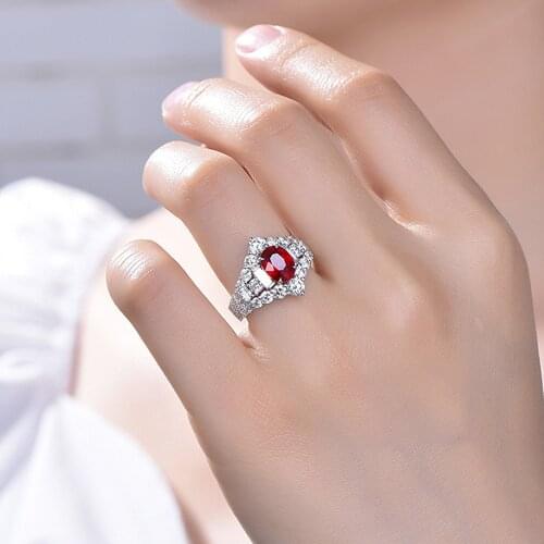 Elegant Vintage Red Crystal Ruby Gemstones Diamonds Rings for Women 18k White Gold Silver Color Jewelry Bague Bijoux Royal Bands