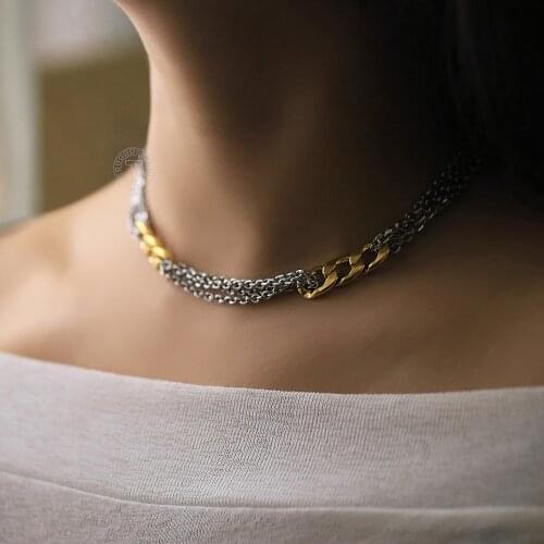Gold Silver Color Choker Necklaces For Women Rolo Cuban Curb Chain Stainless Steel Link Fashion Jewelry Gifts Wholesale LDN303