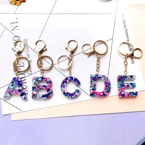 1PC Keyring English Letter Keychain 26 English word Glitter Resin A TO Z Handbag Charms for Woman