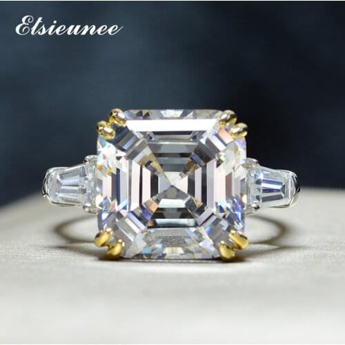100% Solid 925 Sterling Silver Asscher Cut Citrine Aquamarine Simulated Moissanite Rings For Women Wedding Bands Drop Shipping
