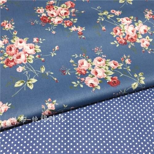 160x50cm Dark Blue Floral Rose Cotton Design Tissues High Quality DIY Sewing Craft Cloth Fabric Patchwork Quilts 160g/m