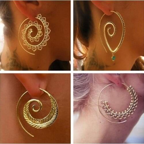 2021 Bohemia Ethnic Round Spiral Earrings Exaggerated Love Heart Whirlpool Gear Earrings for Women Beach Jewelry