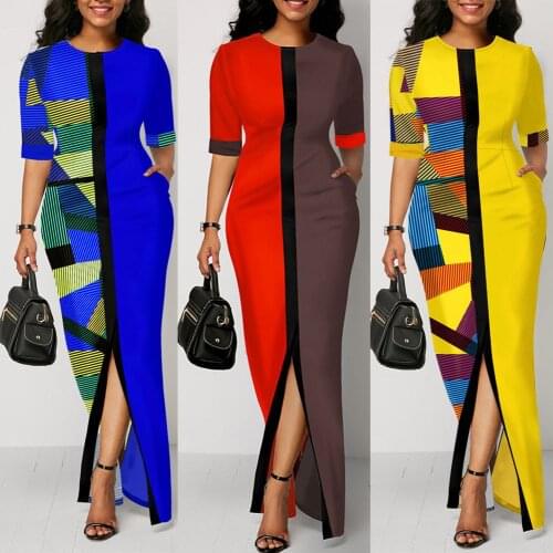 2021 Fashion African Dresses For Women Printing Split Fork Long Skirt Plus Size Summer Africa Sexy Slim Ladies Clothes