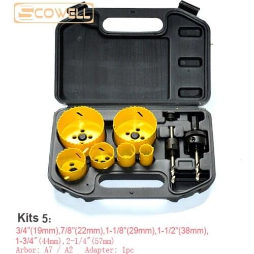 35% OFF 9PCS HSS M3 Hole Saws Kits With Arbor A7/A2 with Adapter 19/22/29/38/44/57mm Holesaw Cutter for drilling holes