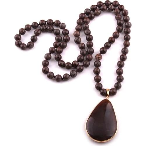 Free Shipping Fashion Bohemian Tribal Jewelry Semi Precious Stones Long Knotted Stone Drop Pendant Necklace Lariat Necklaces