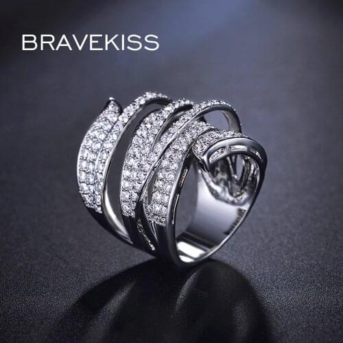 BRAVEKISS big party full finger rings crystal brincos for women cz multi layer cross knot wide rings band bijoux anillos BUR0205