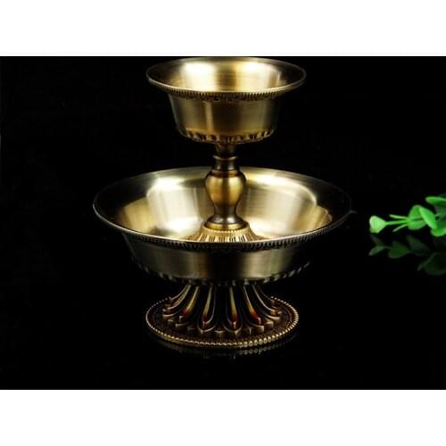 Buddhism Item Tantric Dharma-vessel Exquisite Carving Pure Cupper Sacrificial Brassiness Cup 12cm Temple Ceremony Decoration