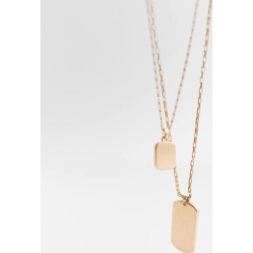ZA Necklace Simple Trendy Female Gold Color Metal Layered Chain Necklaces For Women Geometric Square Pendants Necklace Jewelry