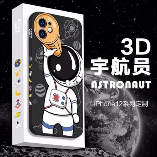 Cartoons Astronaut 3D Relief Phone Case For iPhone 11 12 Pro Max Mini SE 2 6 7 8 Plus XS X XR Liquid Silicon CASE Max Cute Cover