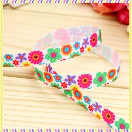 DHK 3/8'' 5yards flowers printed grosgrain ribbon headwear hair bow diy party decoration OEM Wholesale 9mm C1310