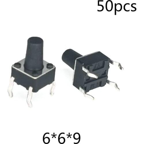 EP High Quality 50pcs/lot 6*6*9.0 mm 4 PIN Tactile Tact Switch Push Button Micro Switch Direct Plug-in Self-reset Top Copper