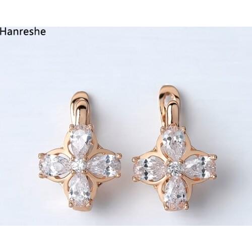 HANRESHE Blue Transparent Stone Earrings Shaped Copper Stud Earring Rose Gold Filled Earring Womens Round Trendy Jewelry Gift