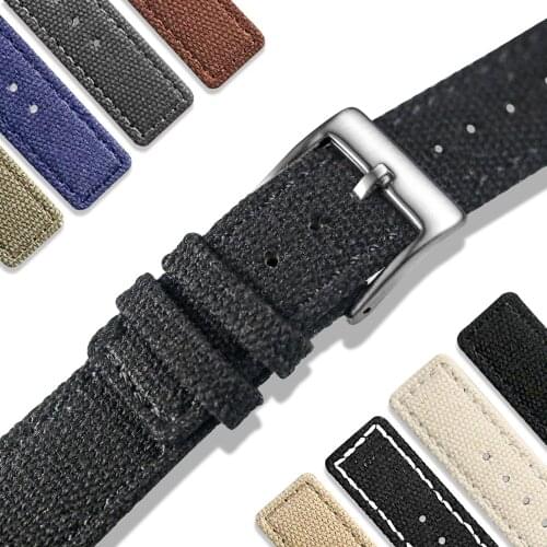 Hemsut Canvas Watch Bands Quick Release Black Two Pieces Watch Straps Heavy Duty Buckle 18mm 20mm 22mm