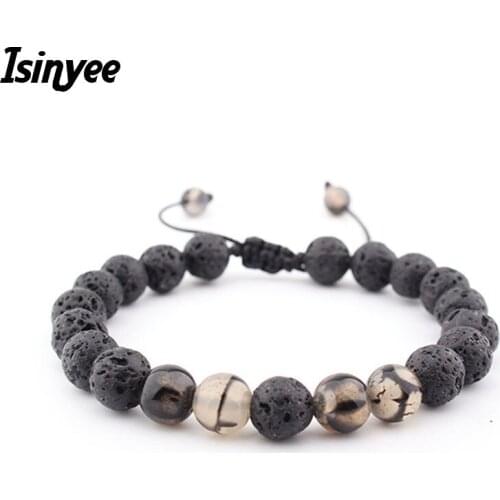 ISINYEE Fashion Lava Natural Stone Bracelets For Women Girls Healing Bracelet 8mm Yoga beads Handmade Friendship Rope Jewelry