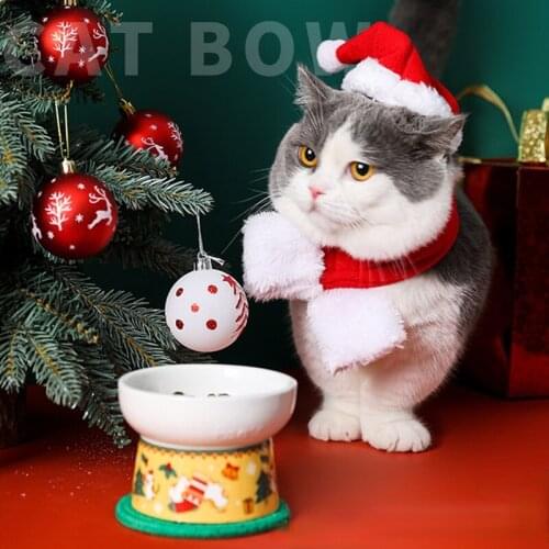 Cat Bowl Ceramic double bowl protect cervical vertebra dog food bowl high foot bowl cat water bowl prevent overturning
