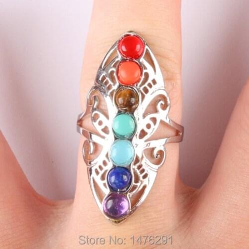 Vogue Adjustable Size Alloy Inlaid Oblate Mix-Stone Carnelian Lapis lazuli Purple crystal Tiger Eye Beads Ring 1PCS