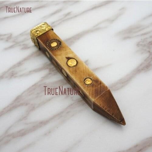 Brown Ox Druzy Bone Point Pendant Dot Inlay Quadrangular Prism Large Point Charm For Necklace In 100*14 mm PM9091