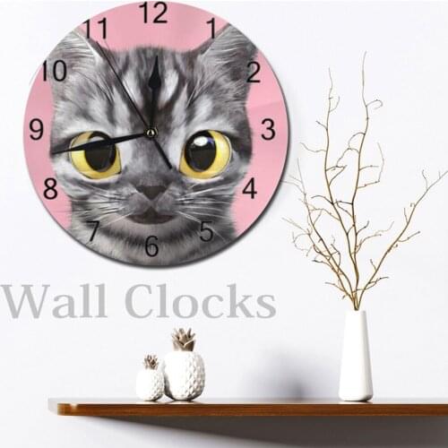 Cat Animal 25CM Round Wall-Clocks Decor Numeral Digital Dial Mute Silent Digital Clocks Battery Operated Clocks Living Room Wall