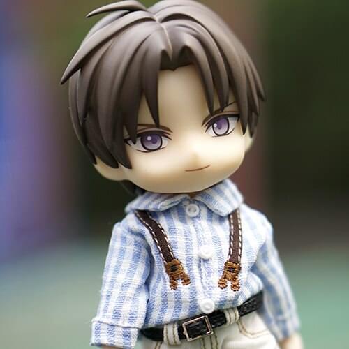 OB11 doll dress shirt fashion new dress shirt with false suspers checked versatile top grey yellow black and white color