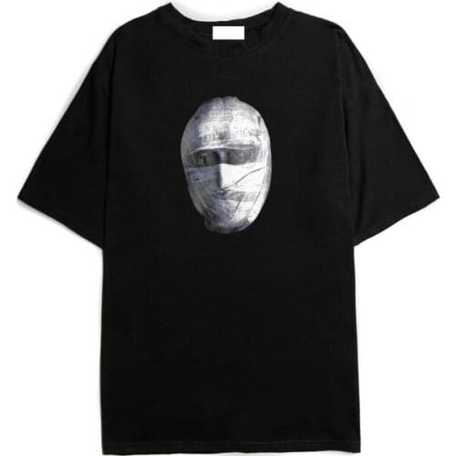 Summer Trend Ins Dark High Street Decadent Style Portrait Print Short Sleeve T Shirt For Women And Men Cotton Loose Tops Black