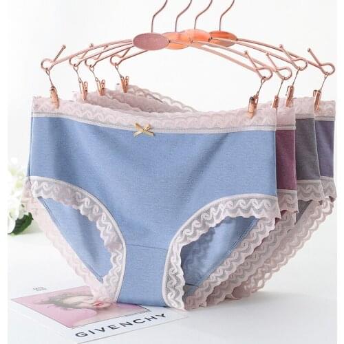 Fashion Seamless Underwear Womens Panties Sexy Lace Underpants Cute Bow Briefs Female Solid Low-Rise Pantys Lingerie Size XL