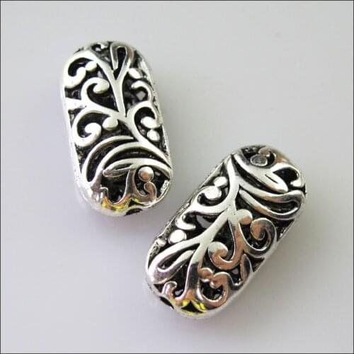 Fashion 4Pcs Tibetan Silver Oval Flower Clouds Spacer Beads Charms 11x21mm