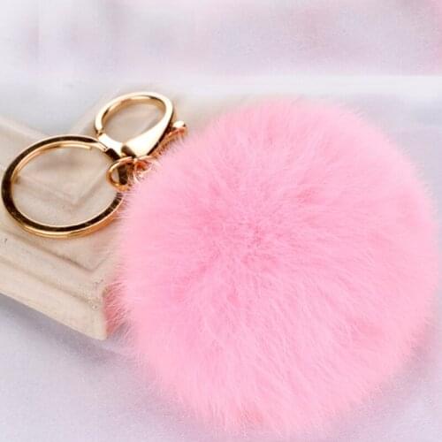 Fashion Fur Ball Keyhains Soft Solid Real Rabbit Fur Pom Pom Plush Bag Car Pendant Key Chain Key ring EH411