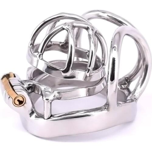 Male Cock Cage Stainless Steel Arc Penisring Scrotum Restraints Gear Chastity Devices with Stealth Lock Metal Balls Locking Ring
