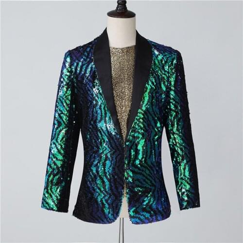 Sequins Jacket Mens Slim Fit Casual Blazer Groom Suit Party Nightclub Prom Outfit Stage Singer Costume