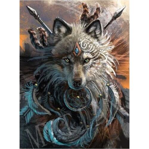 New"wolf with feather"embroidery pattern resin full square/round 5D diy diamond painting 3D cross stitch kit mosaic wall sticker