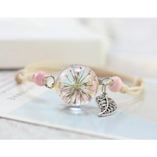 New Arrival 100% Handmade Glass Ball Plant Bracelet Dried Flowers Specimen Fashion Bracelet Bohemia Jewelry for Women Gift
