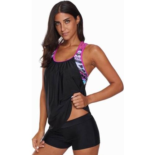 New Swimsuit Women Conservative Slim Round Neck Two Piece Flat Angle Beach Swimwear Women Plus Size