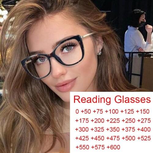 New Prescription Hyperopia Glasses For Women 2021 Trendy Rhinestone Decoration Reading Glasses +1.5 +2.0 Anti Blue Light Eyewear