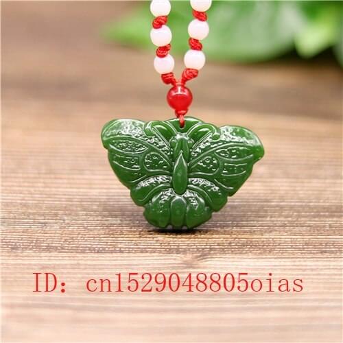 Natural Green Chinese Jade Butterfly Pendant Necklace Charm Jadeite Jewelry Carved Amulet Fashion Accessories Gifts for Women