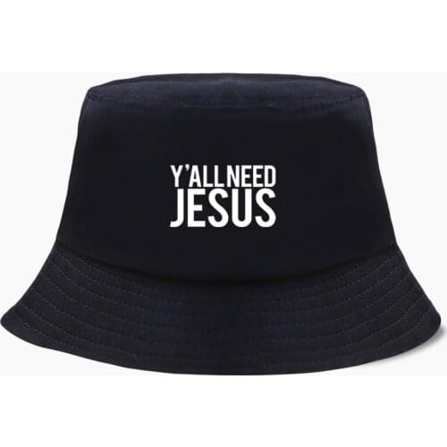 Y'ALLNEED JESUS Bucket Hat Panama Men Cap Women Bob Fishing Hats Panamas Cotton Outdoor Sunscreen Fisherman Black Print Caps