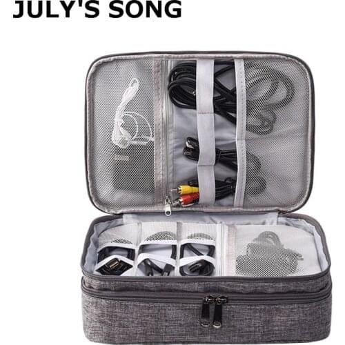 JULYS SONG Portable Digital Storage Bag Three-Tier Cable USB Charger Wires Organizer Travel Power Bank Pouch Digital Device Bag