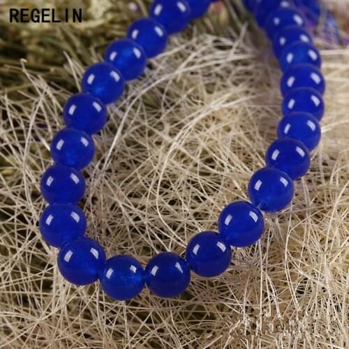 REGELIN Natural Stone Beads 6/8/10/12/14mm Round Blue Crystal Quartz Druzy Bead Loose Space Bead DIY Fashion Jewelry Findings