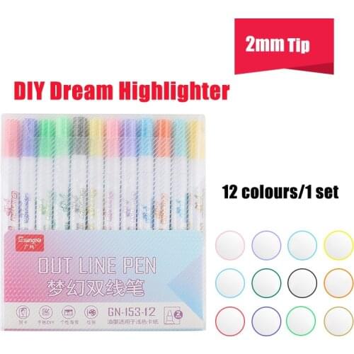 12 Colors DIY School Highlighter Pen Students Mildliner Highlighters Marker Brush Pens Pastel Markers Watercolor Fluorescent Pen