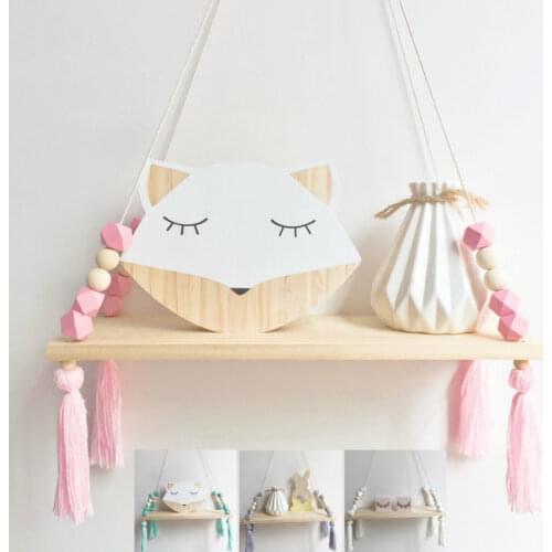 Nordic Nursery & Kids Decor Tassels Storage Shelf Rack Wall Hanging Wood Toys Model Baby Kid Room Furnish Artic Home Decoration