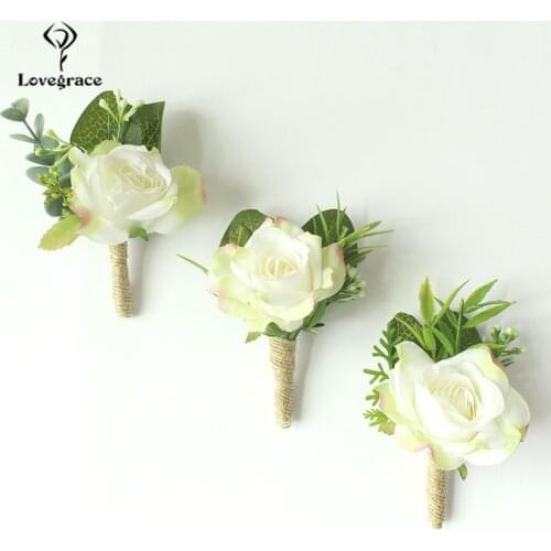 Wedding Accessories Corsages White Roses Groom Boutonnieres Flowers Groomsmen Buttonhole Marriage Pin Guests Silk Wrist Corsages