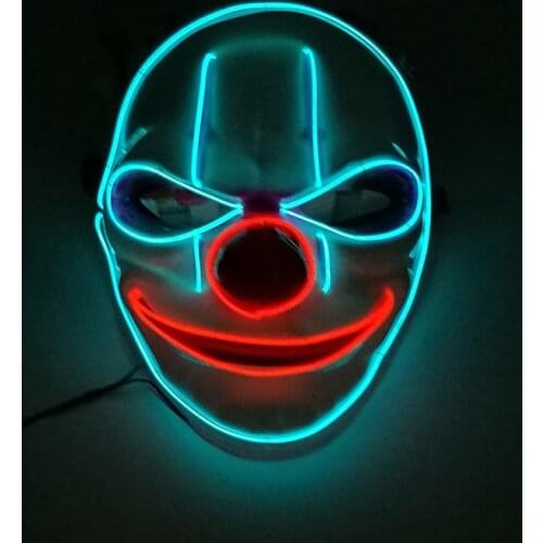 Glowing Horror Joker EL Wire Mask Cosplay Party Supplies Video Game Clown LED Mask For Halloween Decoration