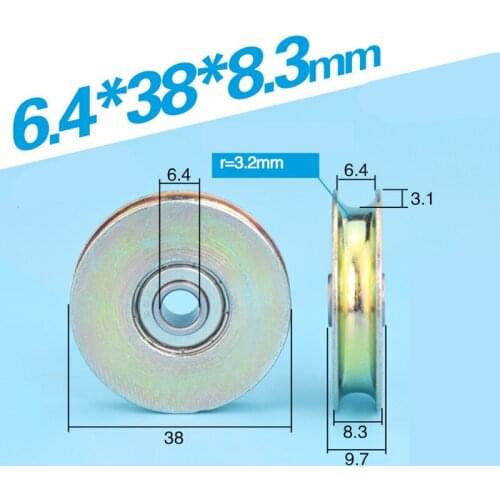 6.4*38*8mm U groove, wire rope lead wheel, lifting wheel accessories, 626ZZ bearing pulley, metal pulley