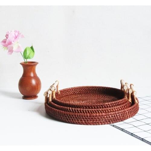 Vietnam Natural Purple Rattan Cane Makes Up Tray With Handle