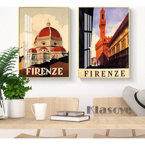 Firenze Florence Cathedral Santa Maria Del Fiore Tuscany Italy Travel Tourism Vintage Print Poster Modern Home Decor Painting