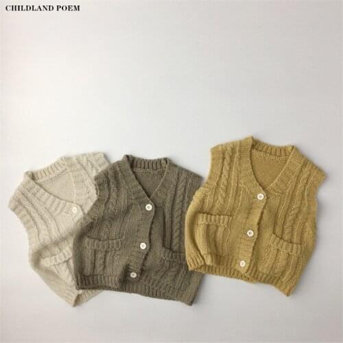 Knit Children Sweater Vest Autumn Boys Sweater Coat Fur Wool Kids Vest For Boys Knitwear V-neck Toddler Girls Sweater Cardigan